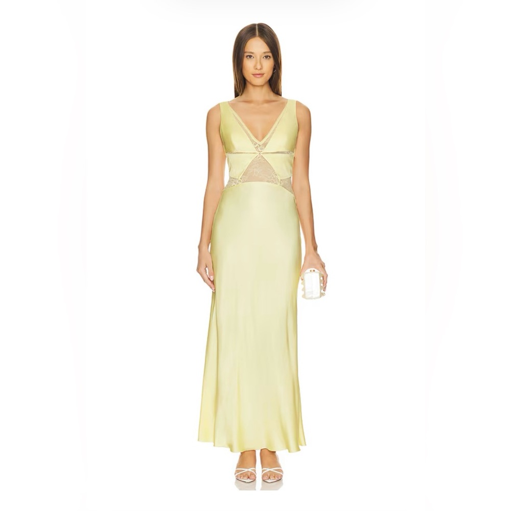 Bec & Bridge Pale Yellow Satin Maxi Dress